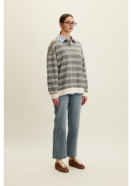 Polo Yaka Oversıze Sweatshırt Gri fırsatları