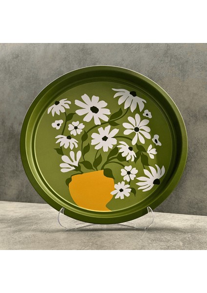 Home Papatyalı Yeşil Metal Tepsi