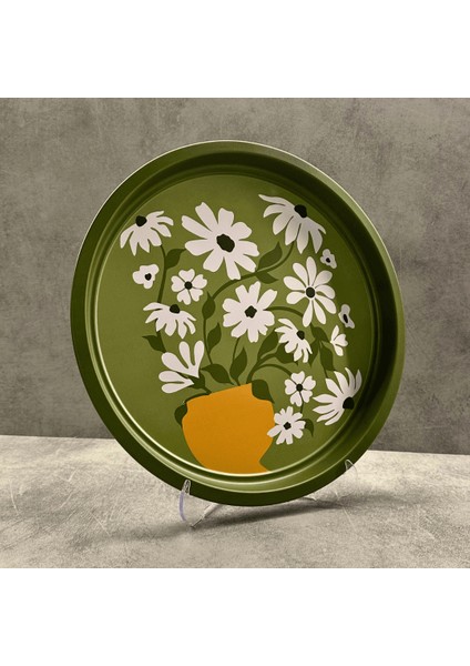 Home Papatyalı Yeşil Metal Tepsi fiyatları