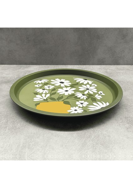 Home Papatyalı Yeşil Metal Tepsi modelleri