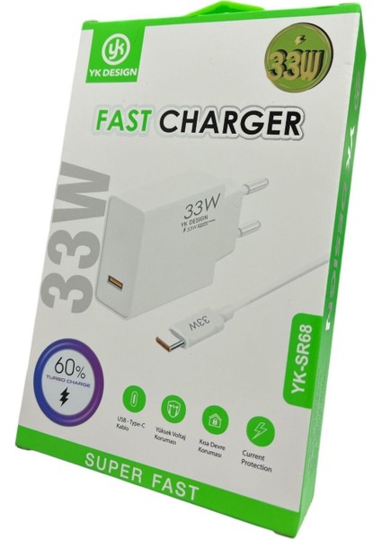 YK-SR68 33W Watt Turbo Hızlı Şarj Cihazı Adaptörü ve Kablosu