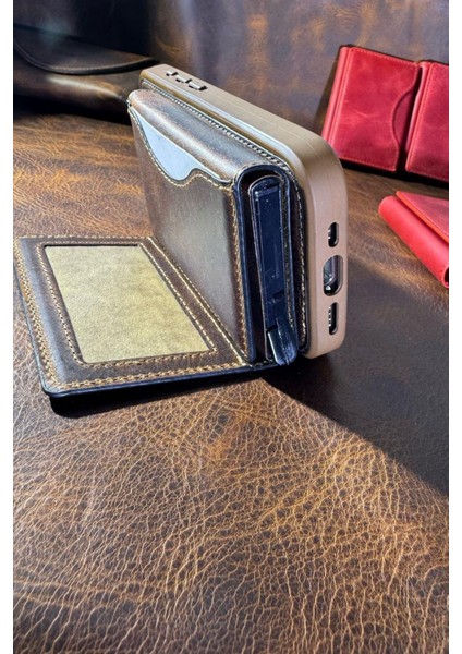 Hakiki Gerçek Deri Magsafe Uyumlu Mekanizmalı Kartlık Yatay Dikey Stand Özellikli indirimleri