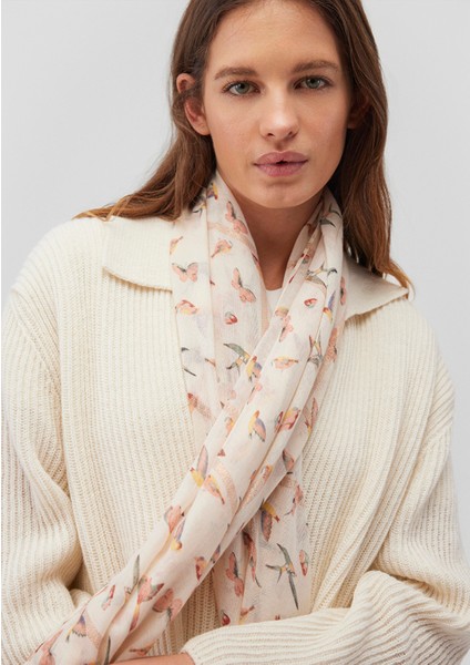 Kuş Baskılı Bej Şal 196288-27151