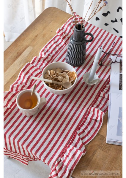 40 x 125 cm Vintage Fırfırlı Keten Pamuklu Amerikan Runneri,amerikan Servis modelleri