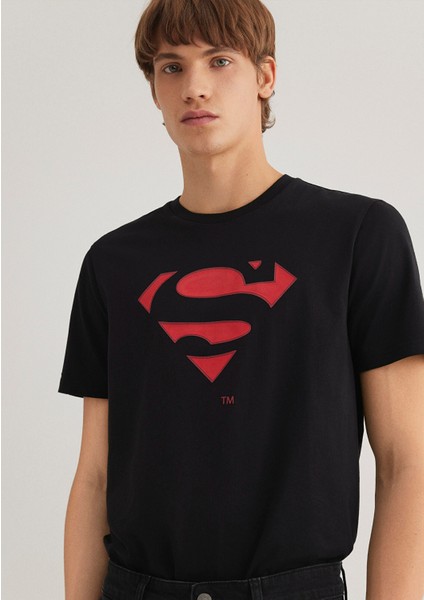 Superman Baskılı Siyah Tişört 066875-900