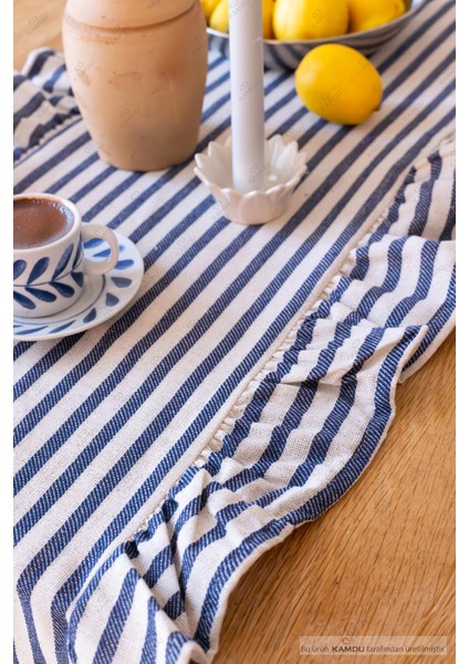 40 x 125 cm Vintage Fırfırlı Keten Pamuklu Amerikan Runneri,amerikan Servis modelleri