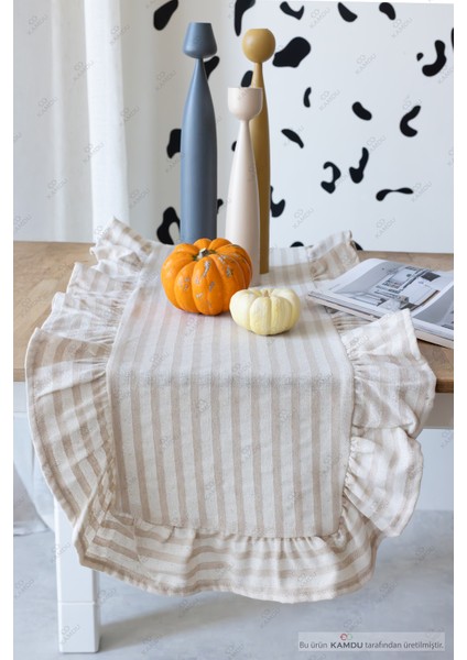 40 x 125 cm Vintage Fırfırlı Keten Pamuklu Amerikan Runneri,amerikan Servis