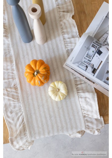 40 x 125 cm Vintage Fırfırlı Keten Pamuklu Amerikan Runneri,amerikan Servis modelleri