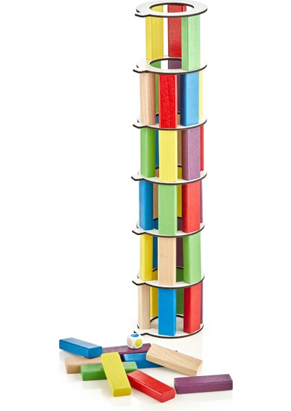 Renkli Tower Plus Jenga Büyük Boy Doğal Ahşap Denge Kule Oyunu fiyatları