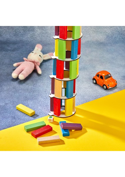 Renkli Tower Plus Jenga Büyük Boy Doğal Ahşap Denge Kule Oyunu indirimleri