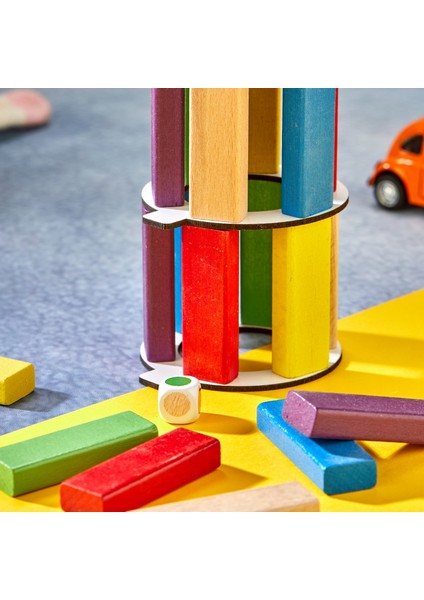 Renkli Tower Plus Jenga Büyük Boy Doğal Ahşap Denge Kule Oyunu