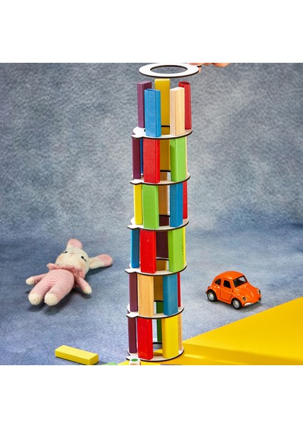 Renkli Tower Plus Jenga Büyük Boy Doğal Ahşap Denge Kule Oyunu