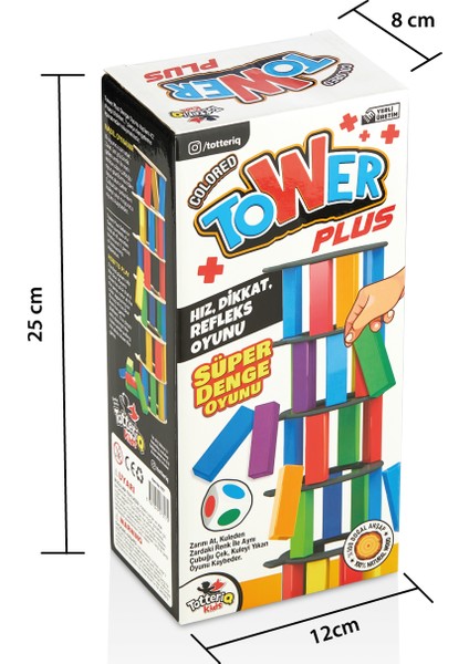 Renkli Tower Plus Jenga Büyük Boy Doğal Ahşap Denge Kule Oyunu