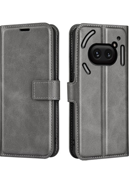 For Nothing Telefon (2A) Plus/telefon (2A) Kılıf Pu Deri+Tpu Telefon Kabuğu Buzağı Dokulu Cüzdan Standlı Kapak-Gri (Yurt Dışından)