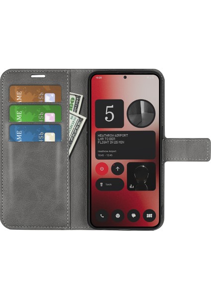 For Nothing Telefon (2A) Plus/telefon (2A) Kılıf Pu Deri+Tpu Telefon Kabuğu Buzağı Dokulu Cüzdan Standlı Kapak-Gri (Yurt Dışından)
