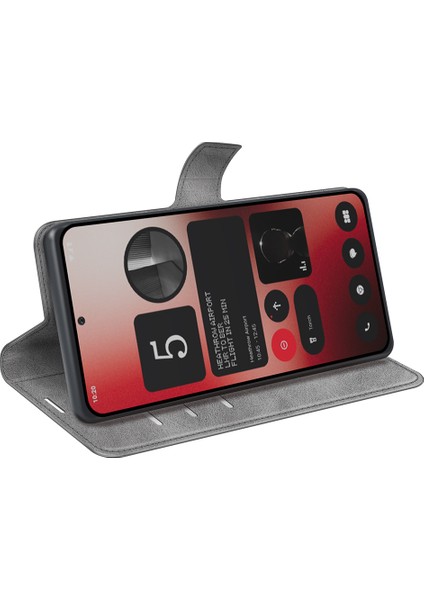 For Nothing Telefon (2A) Plus/telefon (2A) Kılıf Pu Deri+Tpu Telefon Kabuğu Buzağı Dokulu Cüzdan Standlı Kapak-Gri (Yurt Dışından)