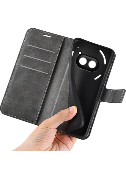 For Nothing Telefon (2A) Plus/telefon (2A) Kılıf Pu Deri+Tpu Telefon Kabuğu Buzağı Dokulu Cüzdan Standlı Kapak-Gri (Yurt Dışından)