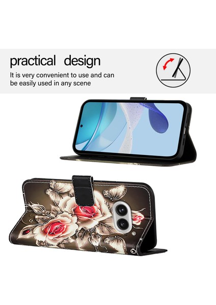 Desen Baskı Deri Nothing Telefon (2A) Plus/telefon (2A) Kılıf Standı Deri Flip Telefon Kapağı-Gül (Yurt Dışından)