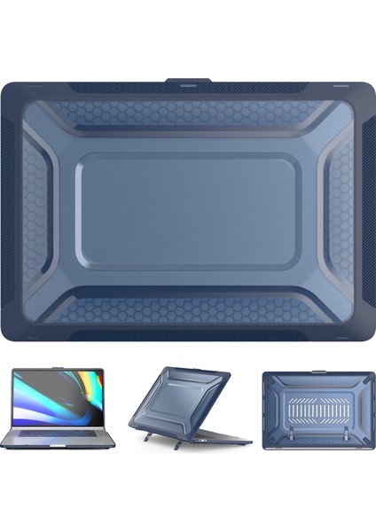 MacBook Pro 16 Inç (2019) A2141 Laptop Kapak Çift Katmanlı Sert Pc Yumuşak Tpu Kabuk Kılıf ile Kickstand-Safir (Yurt Dışından)