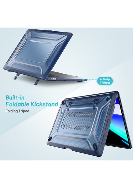MacBook Pro 16 Inç (2019) A2141 Laptop Kapak Çift Katmanlı Sert Pc Yumuşak Tpu Kabuk Kılıf ile Kickstand-Safir (Yurt Dışından)