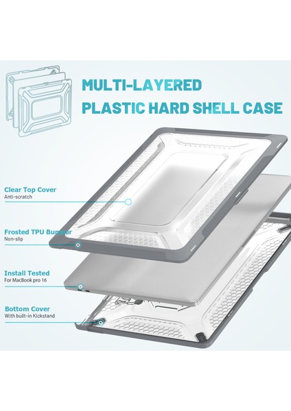 MacBook Pro 16 INÇ(2019)A2141 Laptop Kılıfı Için Çift Katmanlı Sert Pc Yumuşak Tpu Kabuk Kılıfı, Kickstand-Gri (Yurt Dışından) fırsatları