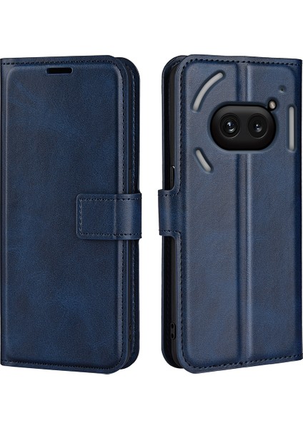 For Nothing Telefon (2A) Plus/telefon (2A) Kılıf Pu Deri+Tpu Telefon Kabuğu Buzağı Dokulu Cüzdan Standlı Kapak-Mavi (Yurt Dışından)