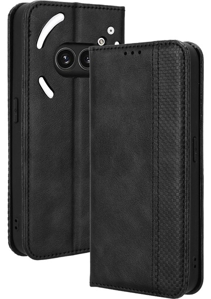 Nothing Telefon (2A) Plus/telefon (2A) Kılıfı Cüzdan Pu Deri Telefon Kılıfı Manyetik Kapanış-Siyah (Yurt Dışından)