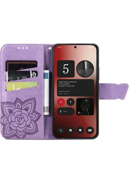 Nothing Telefon (2A) Plus/telefon (2A) Kılıfı Online Mağazalar Baskılı Pu Deri Cep Telefonu Kapağı-Açık Mor (Yurt Dışından)
