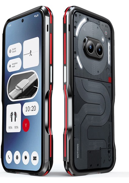 Luphıe For Nothing Telefon (2A) Plus/telefon (2A) Kasa Metal Tampon Çerçeve Şok Emici-Siyah/kırmızı (Yurt Dışından)