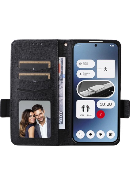 For Nothing Telefon (2A) Plus/telefon (2A) Kılıfı Pu Deri Litchi Doku Folyo Bilek Kayışlı Telefon Kılıfı-Siyah (Yurt Dışından)