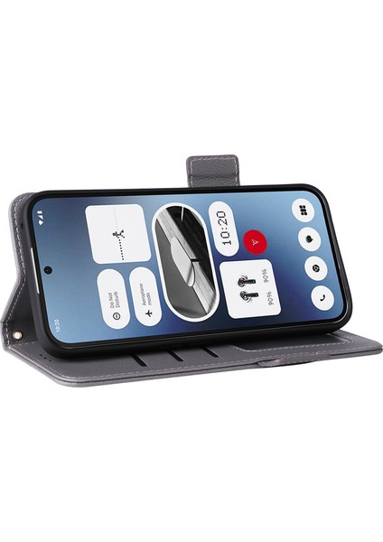 For Nothing Telefon (2A) Plus/telefon (2A) Kılıfı Pu Deri Litchi Doku Folyo Bilek Kayışlı Telefon Kılıfı-Gri (Yurt Dışından)