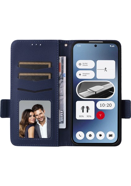 For Nothing Telefon (2A) Plus/telefon (2A) Kılıfı Pu Deri Litchi Doku Folyo Bilek Askılı Telefon Kılıfı-Koyu Mavi (Yurt Dışından)