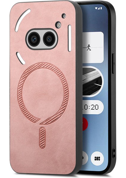 For Nothing Telefon (2A) Plus/telefon (2A) Magsafe Cilt-Dokunmatik Telefon Kapağı ile Uyumlu Deri Arka Kılıf - Pembe (Yurt Dışından)
