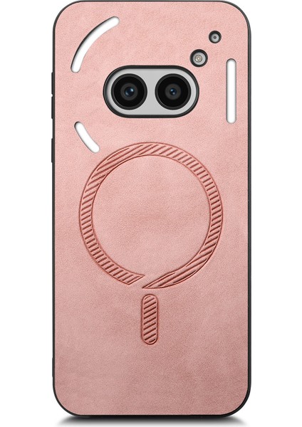 For Nothing Telefon (2A) Plus/telefon (2A) Magsafe Cilt-Dokunmatik Telefon Kapağı ile Uyumlu Deri Arka Kılıf - Pembe (Yurt Dışından)