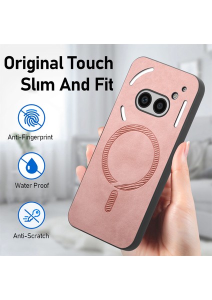 For Nothing Telefon (2A) Plus/telefon (2A) Magsafe Cilt-Dokunmatik Telefon Kapağı ile Uyumlu Deri Arka Kılıf - Pembe (Yurt Dışından)