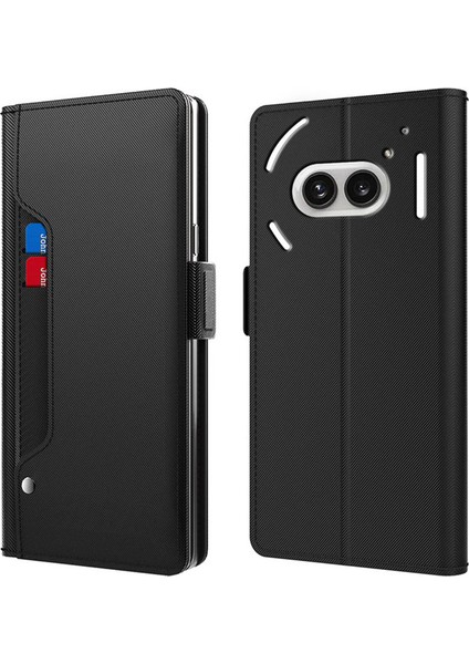 For Nothing Telefon (2A) Plus/telefon (2A) Kılıfı Deri Darbeye Dayanıklı Kartlık Aynalı Telefon Kılıfı-Siyah (Yurt Dışından)