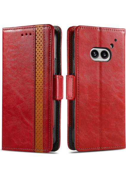 Caseneo For Nothing Telefon (2A) Plus/telefon (2A) Cüzdan Telefon Kılıfı Deri Standlı Kapak-Kırmızı (Yurt Dışından)