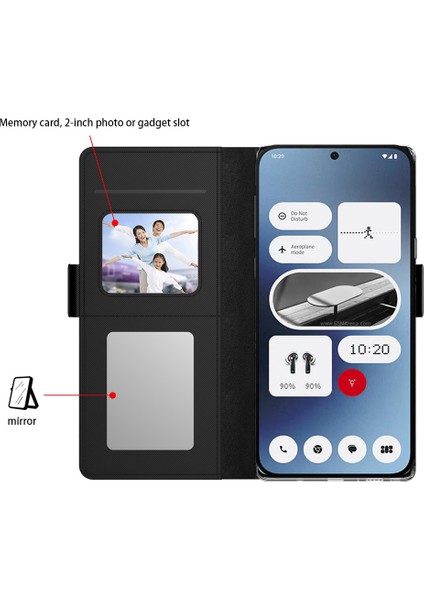 For Nothing Telefon (2A) Plus/telefon (2A) Kılıfı Deri Darbeye Dayanıklı Kartlık Aynalı Telefon Kılıfı-Siyah (Yurt Dışından) indirimleri