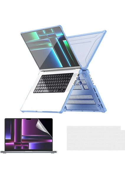 MacBook Pro 16 INÇ(2021)A2485/(2023)A2880(ABD Versiyonu)Darbeye Dayanıklı Sert Pc Laptop Kapağı-Mavi Için Kickstand Kılıf (Yurt Dışından)