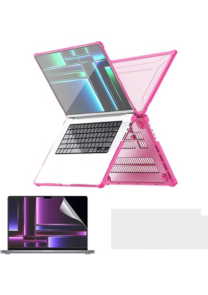 MacBook Pro 14 INÇ(2021)A2442/(2023)A2779(ABD Versiyonu)Hard Pc Kickstand Laptop Kapağı-Pembe Için Darbeye Dayanıklı Kılıf (Yurt Dışından)