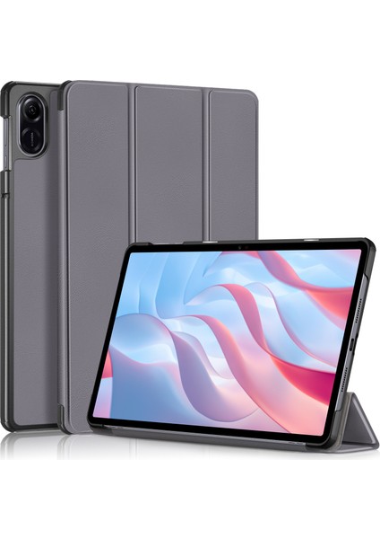 Honor Pad X9/pad X8 Pro Için Üç Katlı Stand Kapağı, Düz Renkli Pu Deri Tablet Kılıfı-Gri (Yurt Dışından)