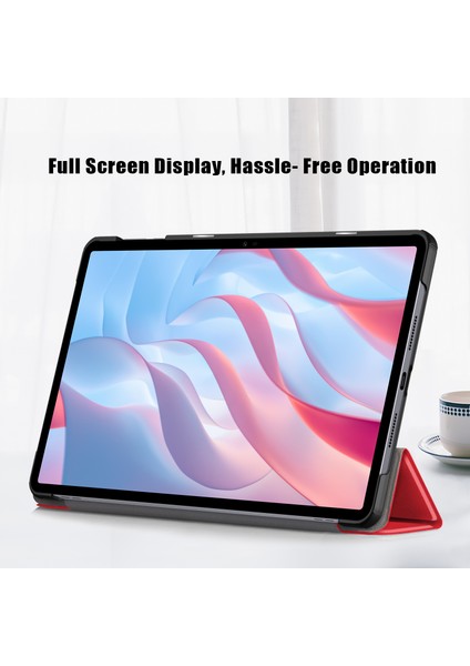 Honor Pad X9/pad X8 Pro Için Üç Katlı Stand Kapağı, Düz Renk Pu Deri Tablet Kılıfı-Kırmızı (Yurt Dışından)