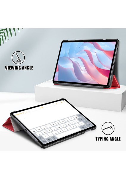 Honor Pad X9/pad X8 Pro Için Üç Katlı Stand Kapağı, Düz Renk Pu Deri Tablet Kılıfı-Kırmızı (Yurt Dışından)