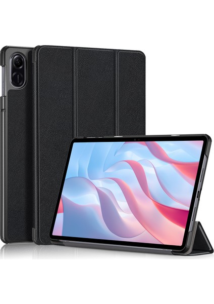 Honor Pad X9/pad X8 Pro Için Üç Katlı Stand Kapağı, Düz Renkli Pu Deri Tablet Kılıfı-Siyah (Yurt Dışından)