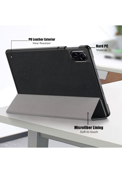 Honor Pad X9/pad X8 Pro Için Üç Katlı Stand Kapağı, Düz Renkli Pu Deri Tablet Kılıfı-Siyah (Yurt Dışından)