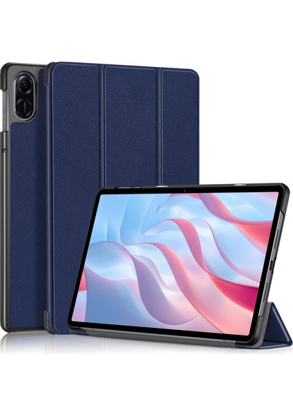 Honor Pad X9/pad X8 Pro Için Üç Katlı Stand Kapağı, Düz Renk Pu Deri Tablet Kılıfı-Koyu Mavi (Yurt Dışından)