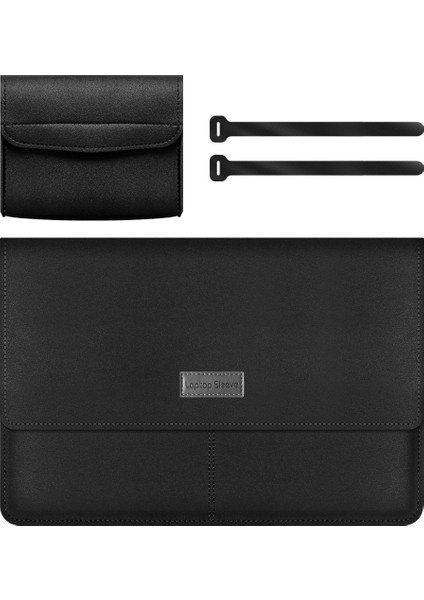 MacBook Için 15 Inç Çok Fonksiyonlu Dizüstü Bilgisayar Kılıfı Büyük Pu Deri Mouse Pad Dizüstü Bilgisayar Depolama Kılıfı Çanta-Siyah (Yurt Dışından)