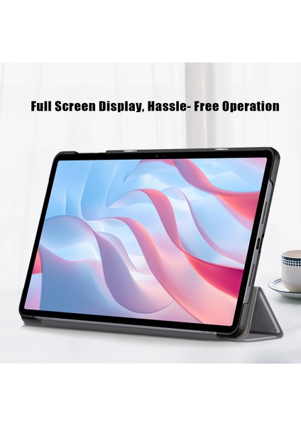 Honor Pad X9/pad X8 Pro Için Üç Katlı Stand Kapağı, Düz Renkli Pu Deri Tablet Kılıfı-Gri (Yurt Dışından)