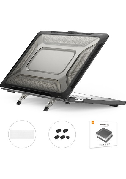 MacBook Pro 13 INÇ(2016)A1706/(2018)A1989/(2019)A2159(AB Versiyonu) Kickstand Kılıfı Sert Pc Isı Dağıtımı Kapağı, Tpu Klavye Filmi + Toz Geçirmez Fişler-Siyah (Yurt Dışından)