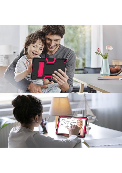 Huawei Matepad 10.4(2023)TABLET Kılıfı Kickstand Silikon + Pc Robot Tarzı Çift Renkli Tablet Kapağı-Siyah/gül Kırmızı (Yurt Dışından)